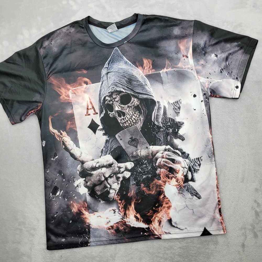 ZooTop Bear Shirt Mens XXXL Grim Reaper Skull Poker Cards Ace Spades Club Rally